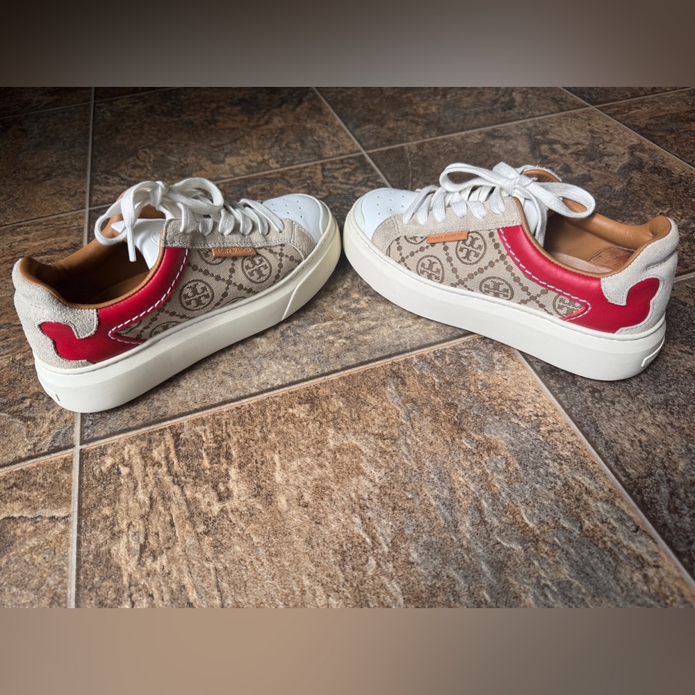 Tory Burch T Monogram Logo Low Top Multicolor Sneakers- Women’s Size 5.5